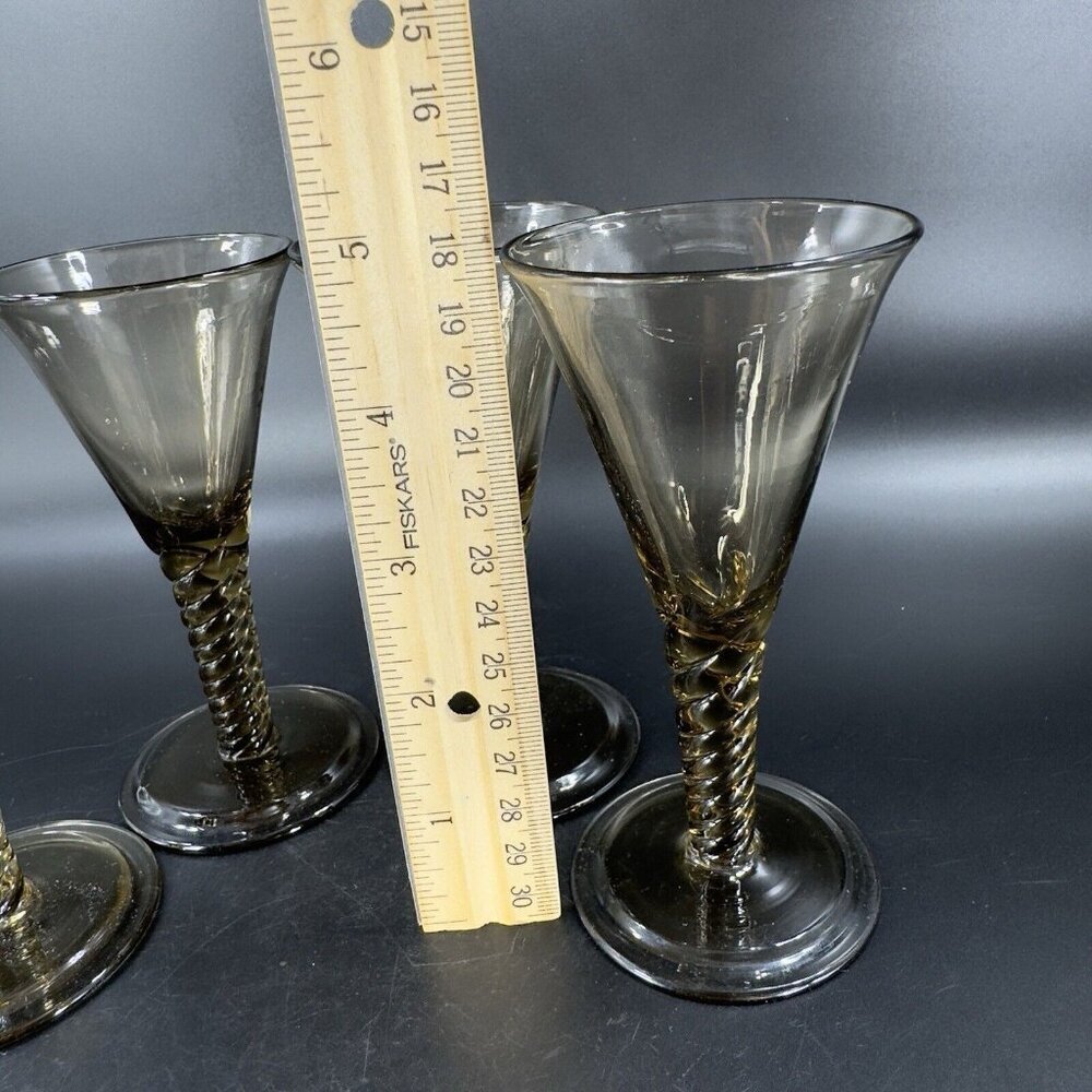 SIMON GATE Smokey Amber Goblet Glasses Spiral Stems Sandvik Orrefors 1920s Set 4 - Picture 8 of 16